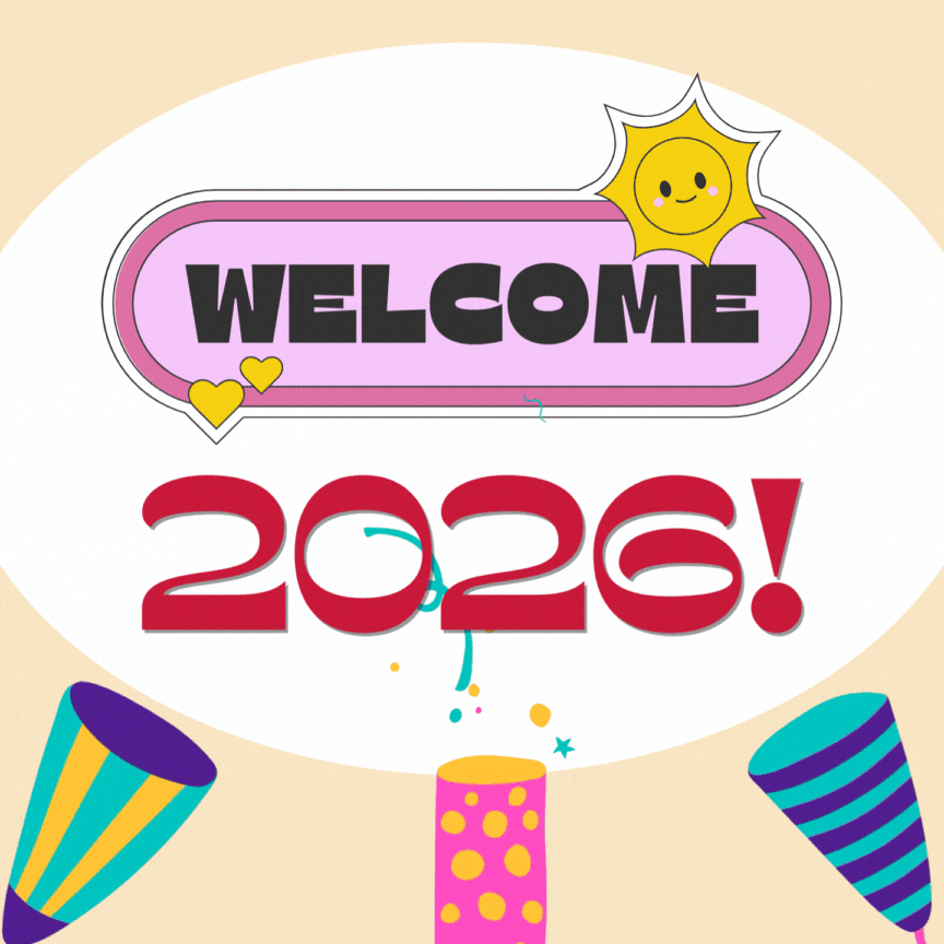 Happy New Year 2026 golden text glitter GIF