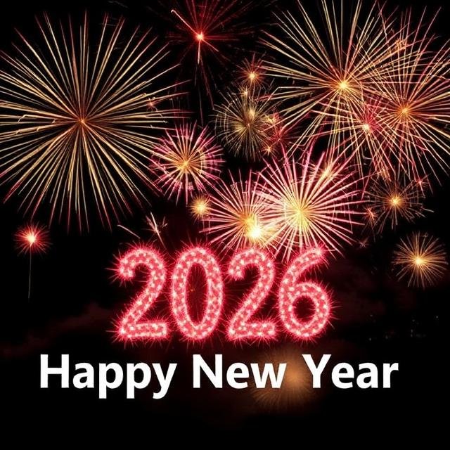 Happy New Year 2026 golden fireworks celebration