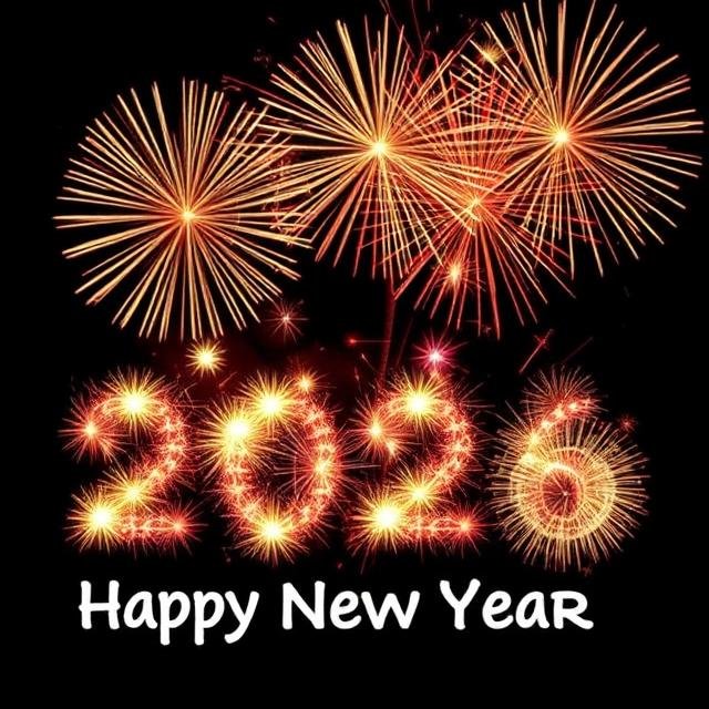Happy New Year 2026 dazzling fireworks display