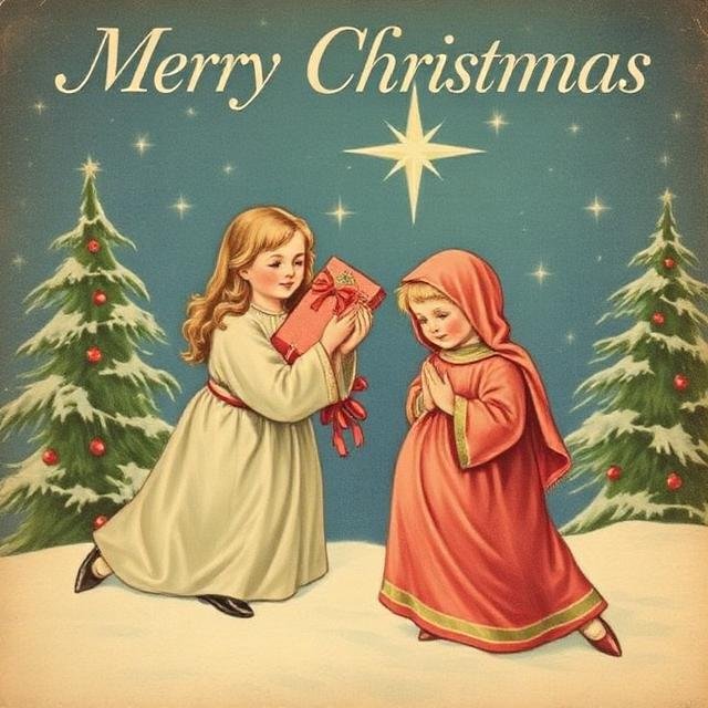 Antique-style Merry Christmas holy images