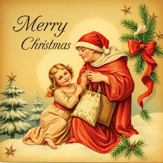 Classic religious Christmas illustrations in vintage tone