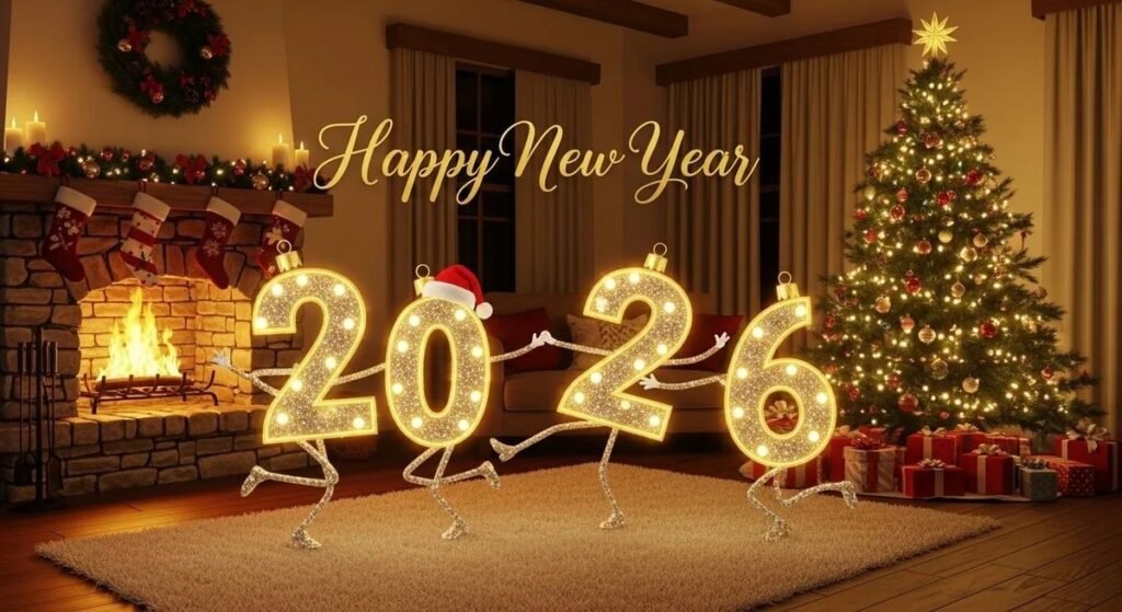 Happy New Year 2026 colorful fireworks animation