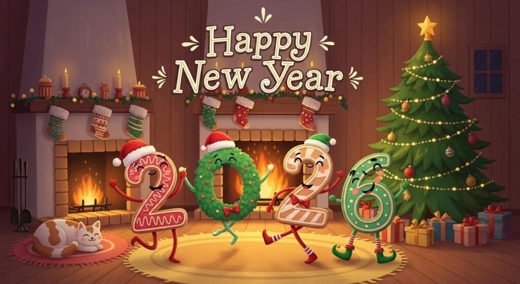 Animated Happy New Year 2026 gif-style artwork