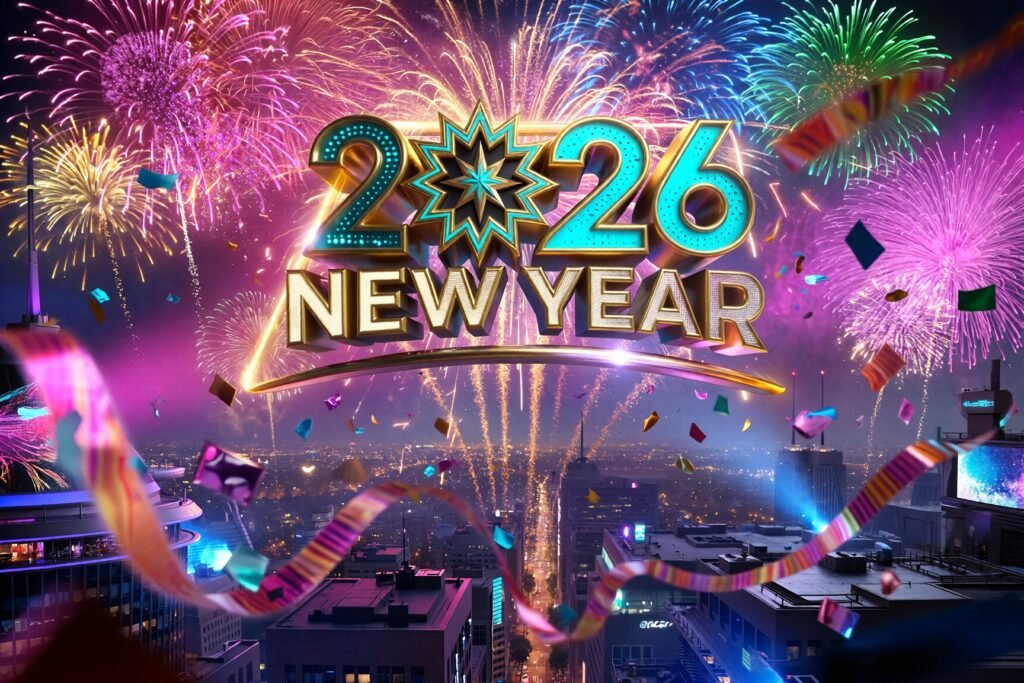 Happy New Year 2026 glowing text animation image