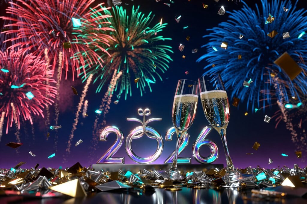 2026 New Year animated glowing typography