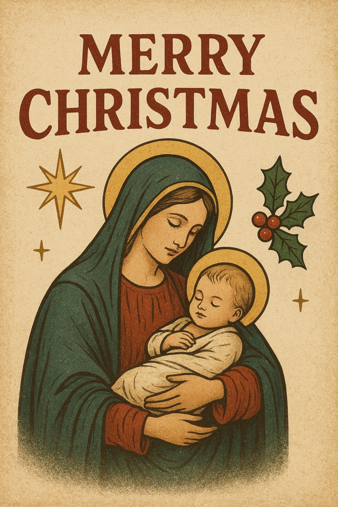 Vintage holy Christmas images for spiritual greetings