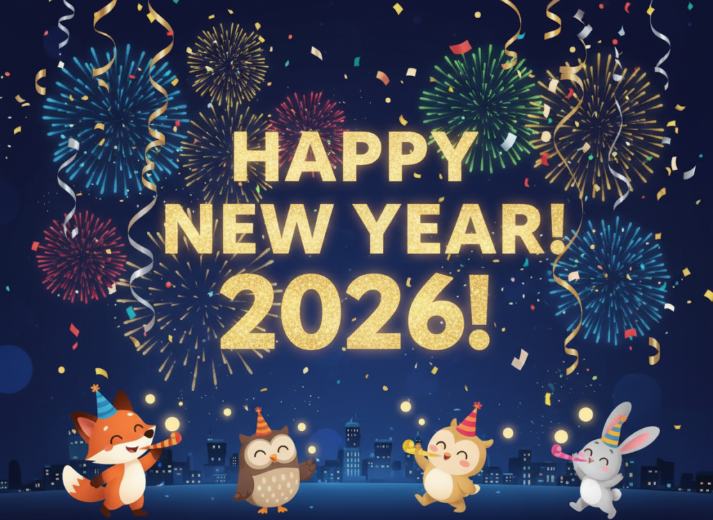 Happy New Year 2026 party lights animated image