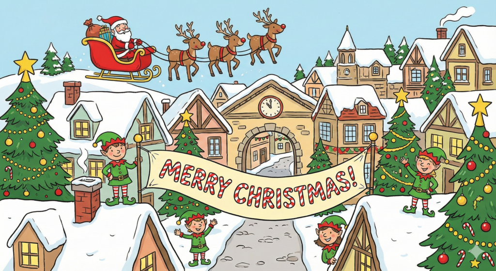 Cartoon reindeer and Santa images free to use