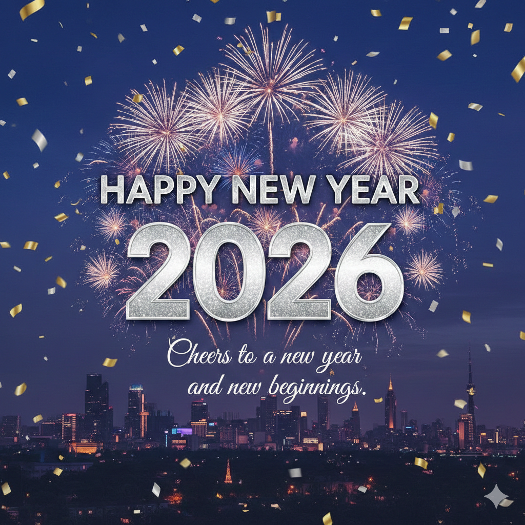 Festive Happy New Year 2026 images with written quotes