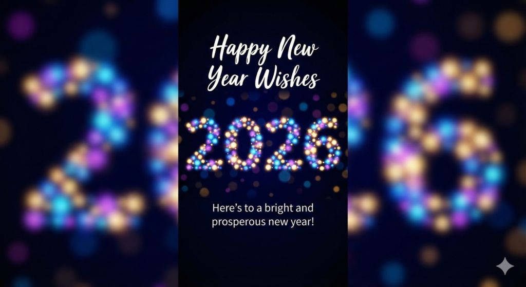 Happy New Year 2026 festive wishes status wallpaper