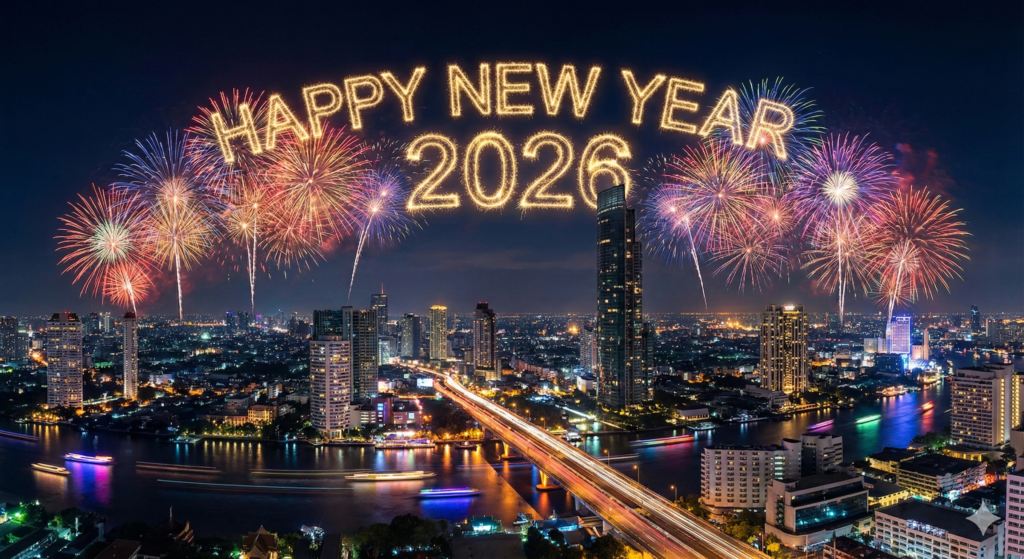 Happy New Year 2026 magical fireworks sky picture