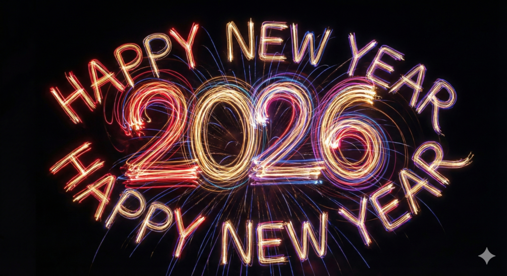 2026 New Year bright colorful fireworks scene