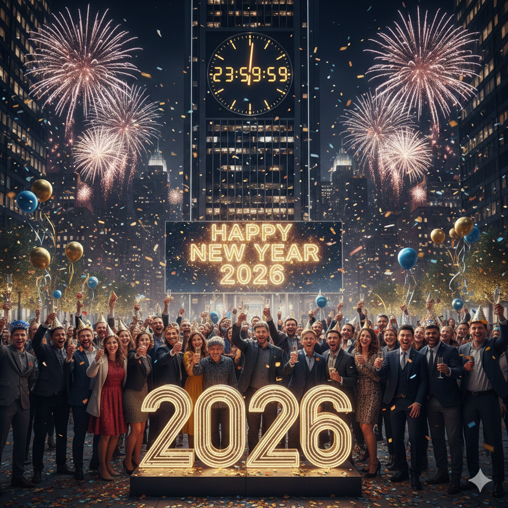 Happy New Year Eve 2026 golden night background