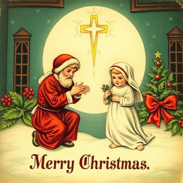 Old-style Merry Christmas biblical scene images
