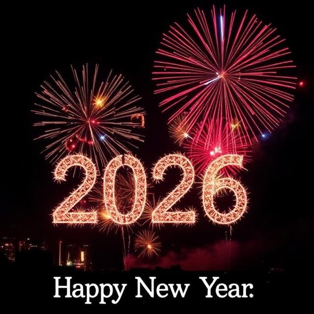 Happy New Year 2026 fireworks party night image