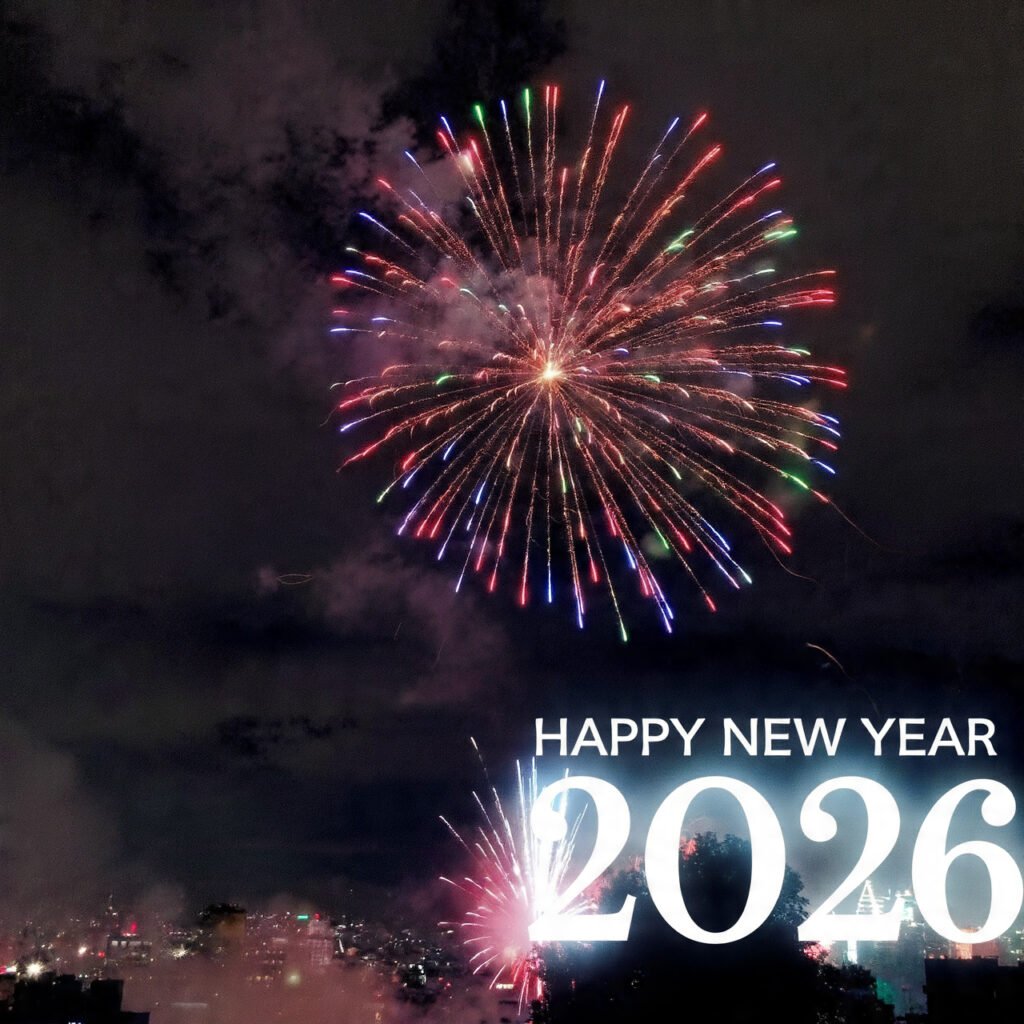 Happy New Year 2026 sparkling fireworks photo