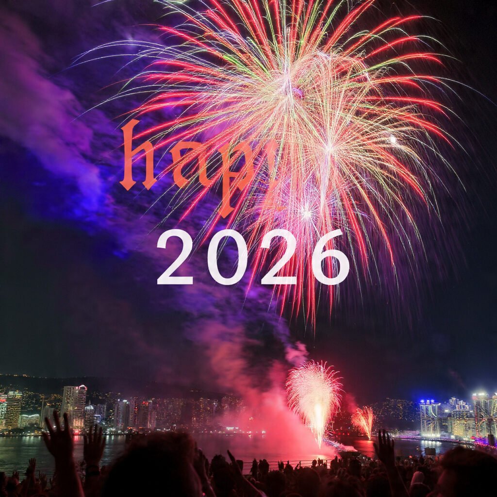 2026 New Year fireworks over city bridge photo