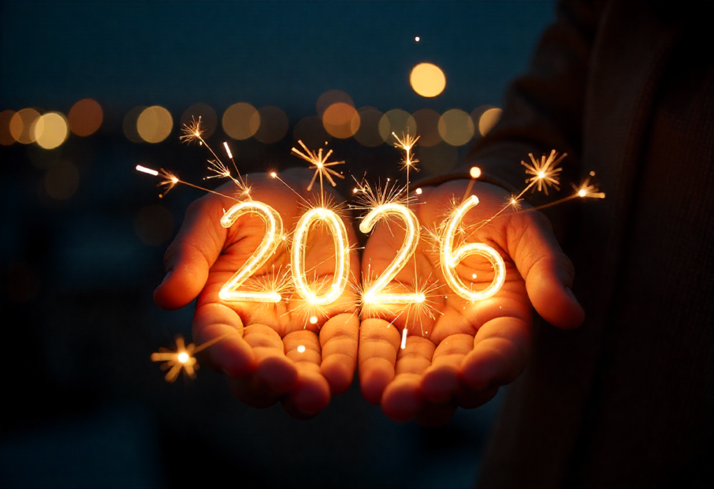 Happy New Year 2026 greeting card stylish design free