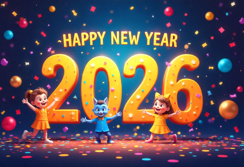 Happy New Year 2026 shiny glitter animation image