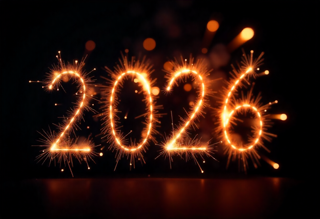 Happy New Year 2026 festive fireworks picture