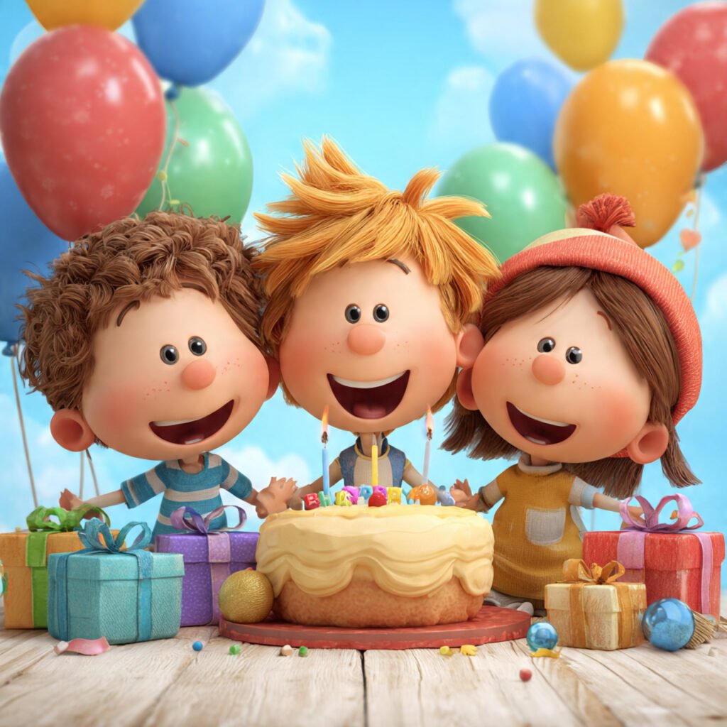 Kids happy birthday images with cartoons