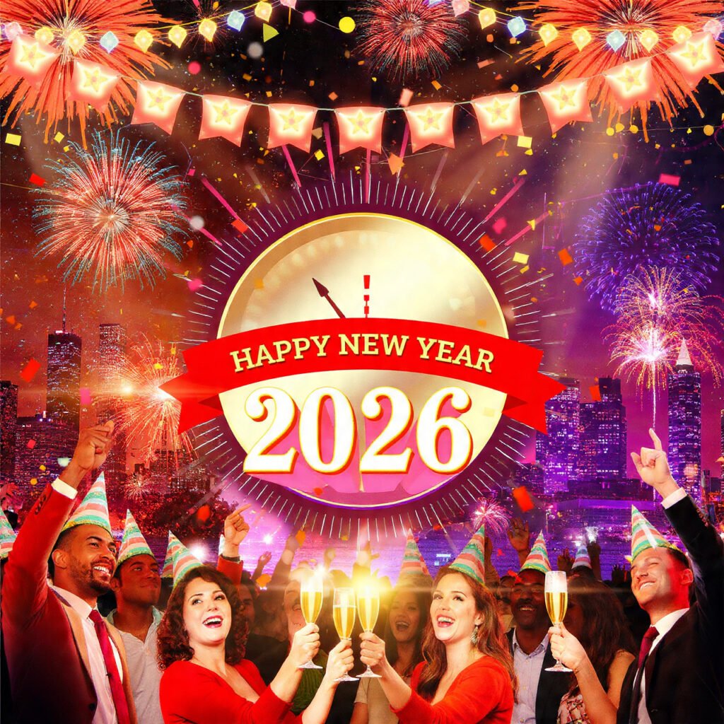 Happy New Year Blessings 2026 sunrise background image