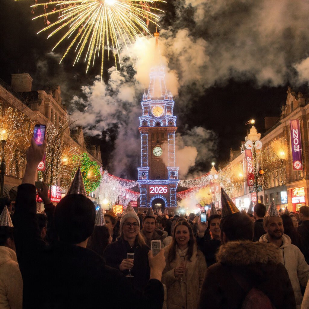 New Year Eve 2026 neon lights celebration image