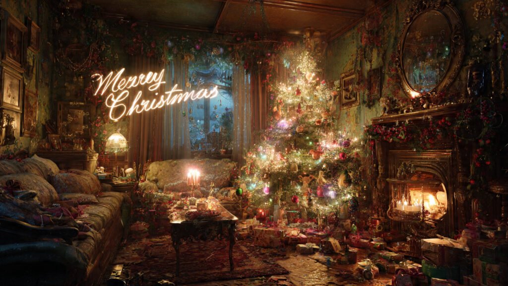 Colorful festive lights for Christmas Eve pictures