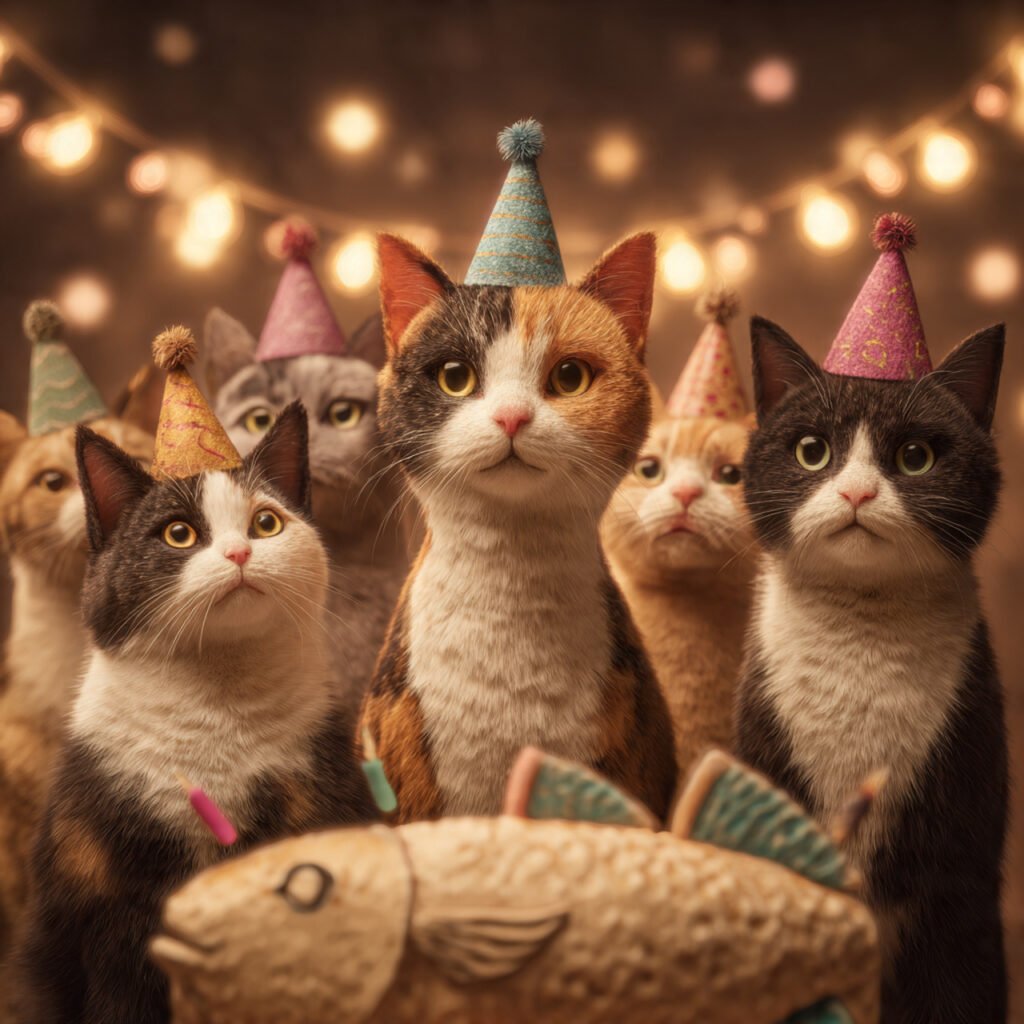 Happy birthday cat images with balloons