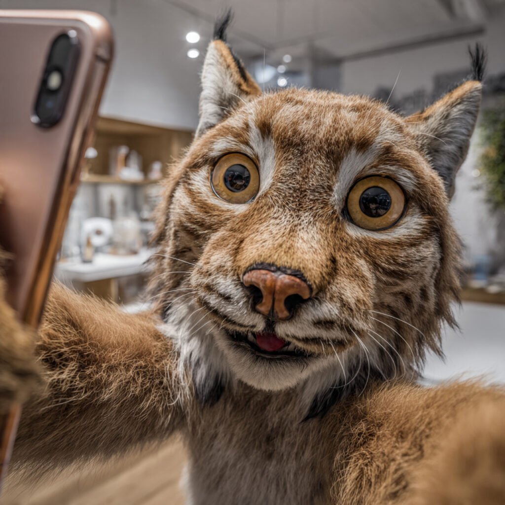 Playful bobcat silly expression