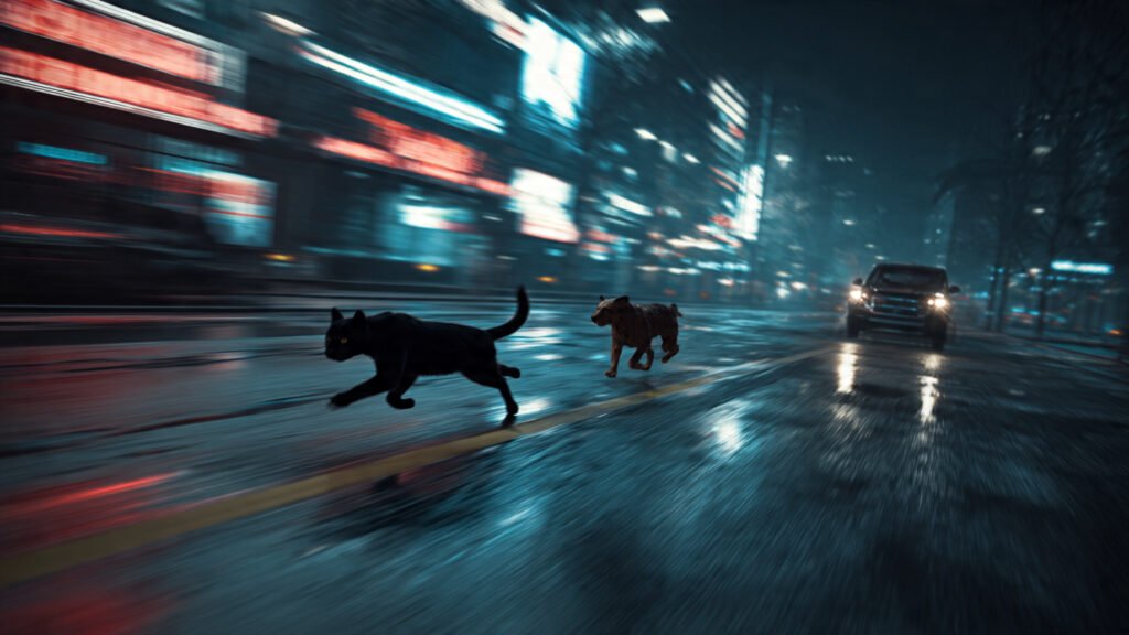 Energetic dog chasing a clever cat around the house