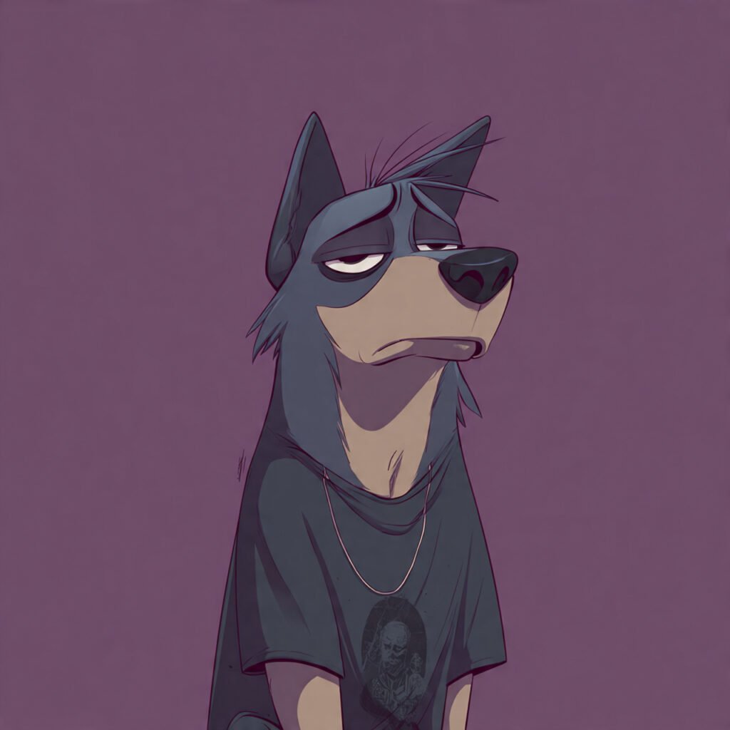 Crying cartoon dog showing emotional expression