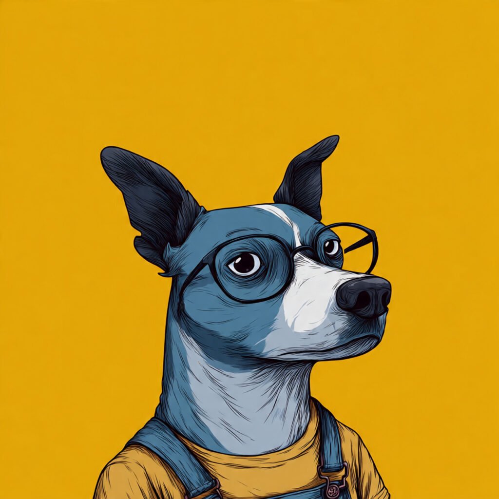 Depressed cartoon dog sitting quietly