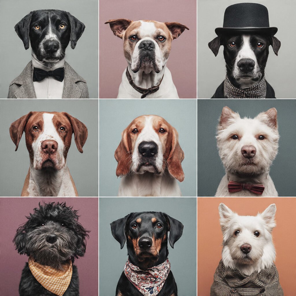 Cute dog breeds looking at camera