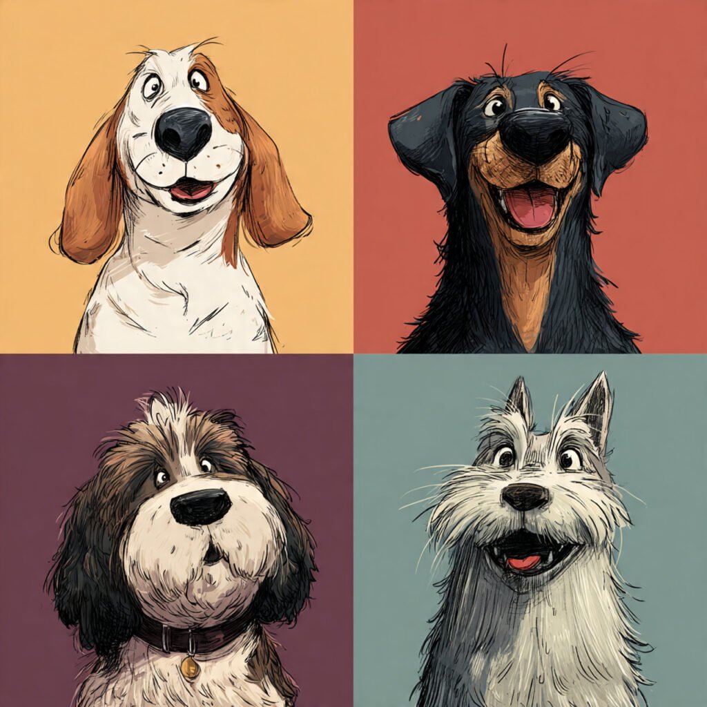 Cute dog breeds enjoying outdoors