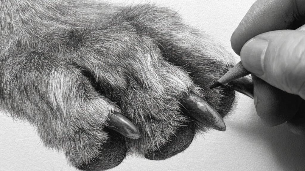 Black and white dog paw drawing