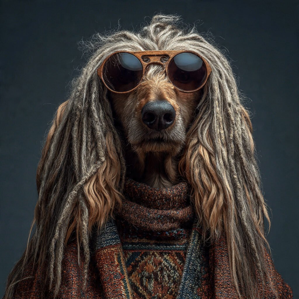 Afghan dog looking funny and confused