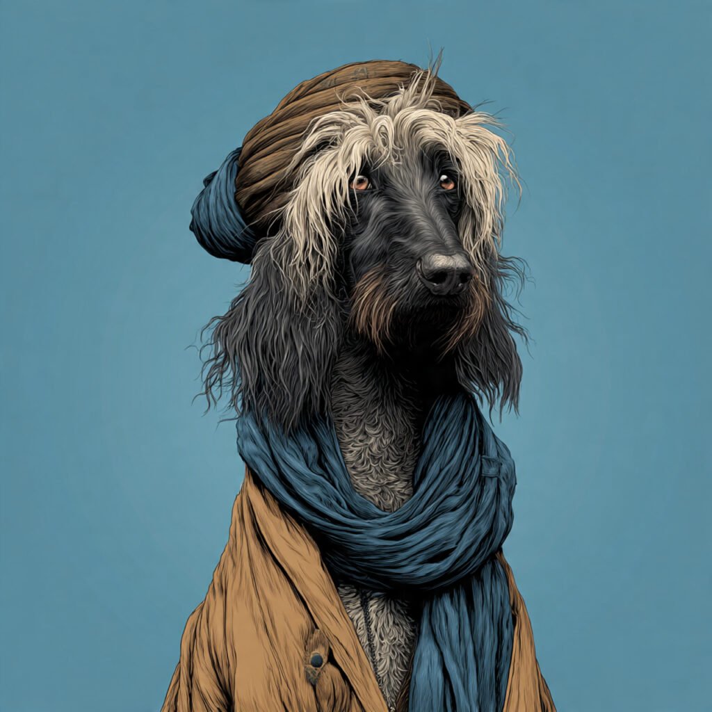 Silly Afghan hound expression close-up