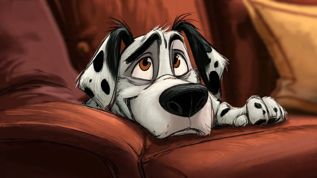 Lonely sad cartoon dog with droopy ears