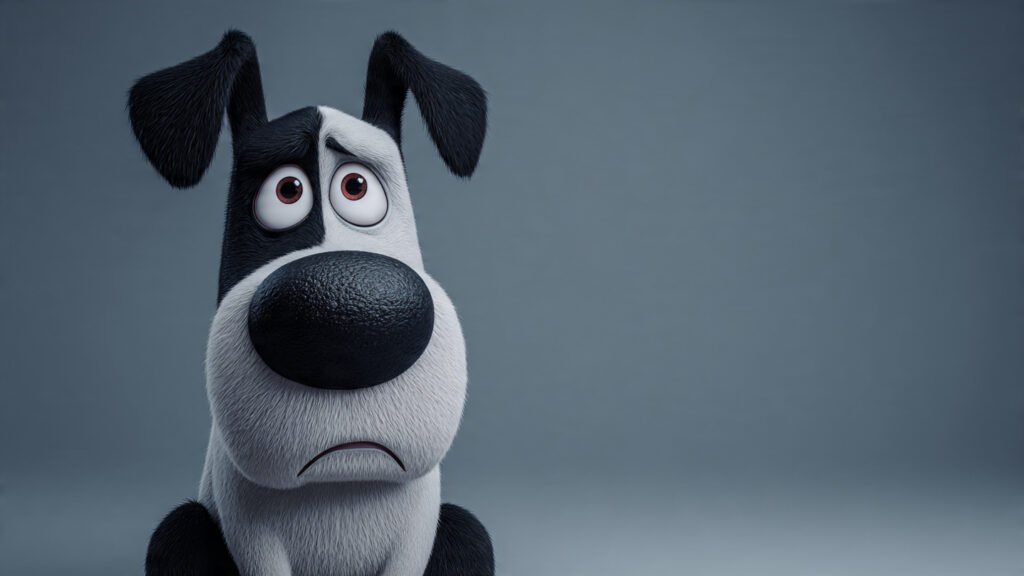 Heartbroken cartoon puppy feeling lonely