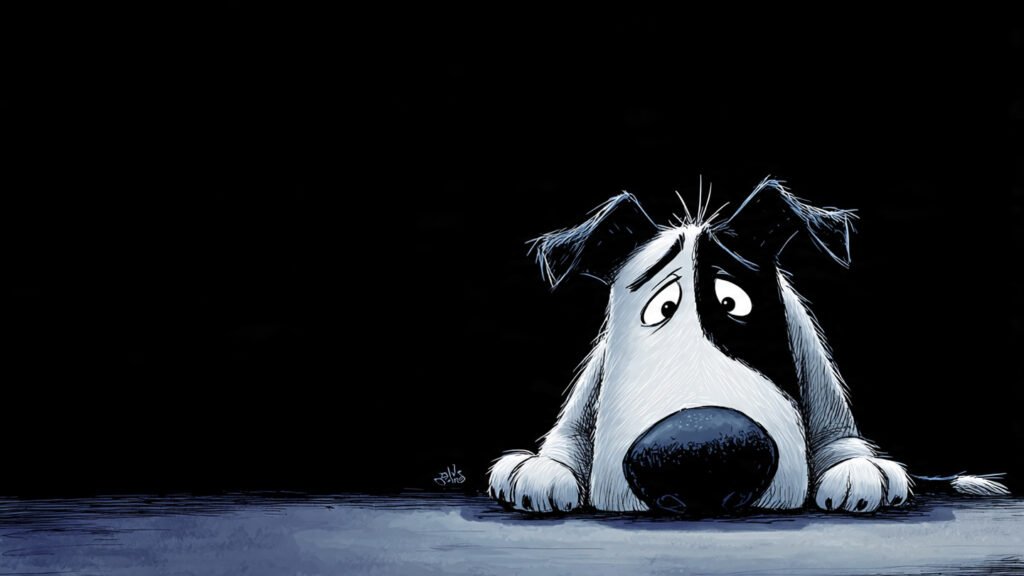 Cute cartoon dog feeling upset and sad