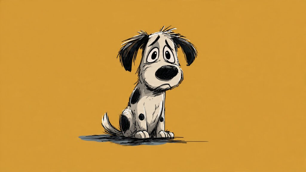 Cartoon dog looking sad and tired