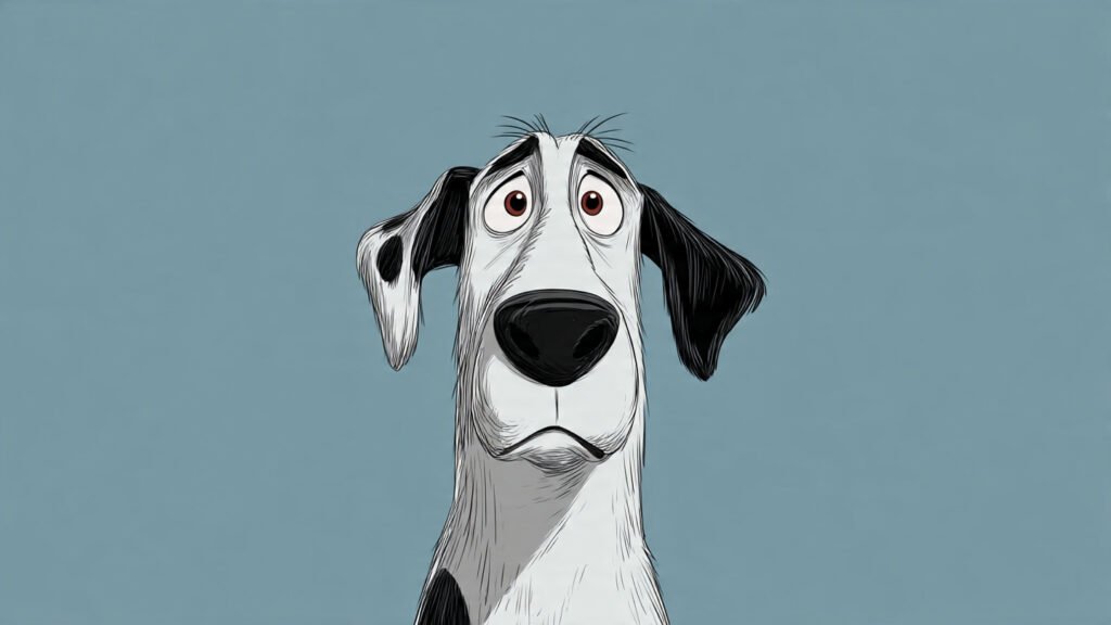 Lonely cartoon dog expressing sadness