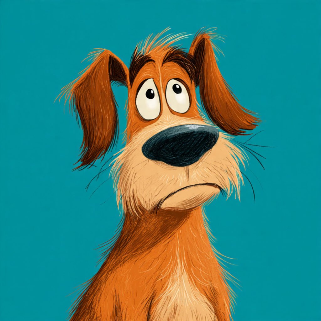 Cute sad cartoon puppy looking down sadly