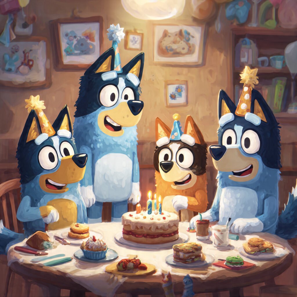 Bluey Cartoon Birthday Celebration With Family