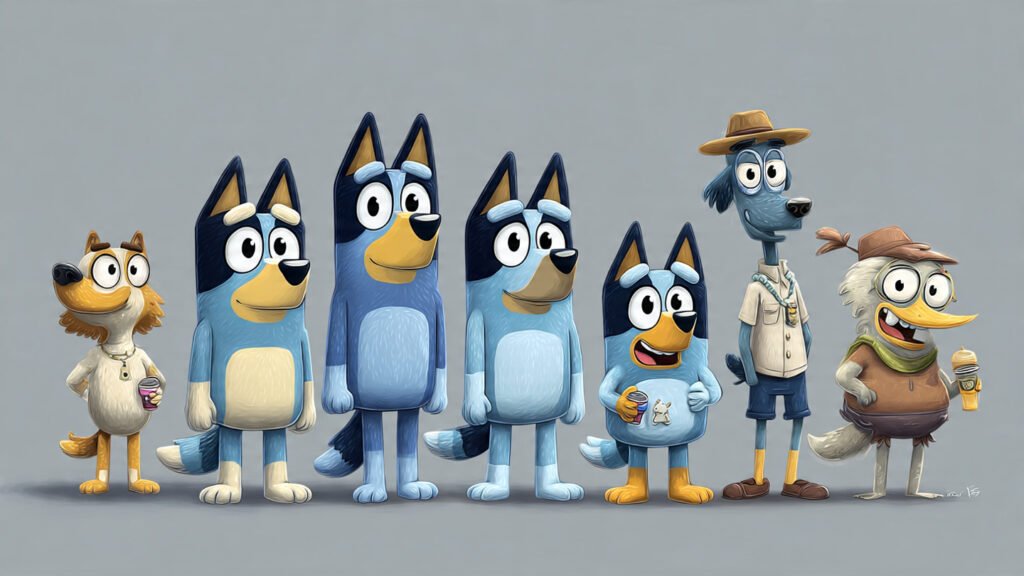 Colorful Bluey cartoon characters photo set