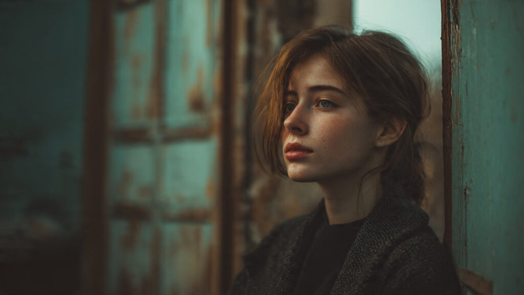 Sad girl standing alone confidently