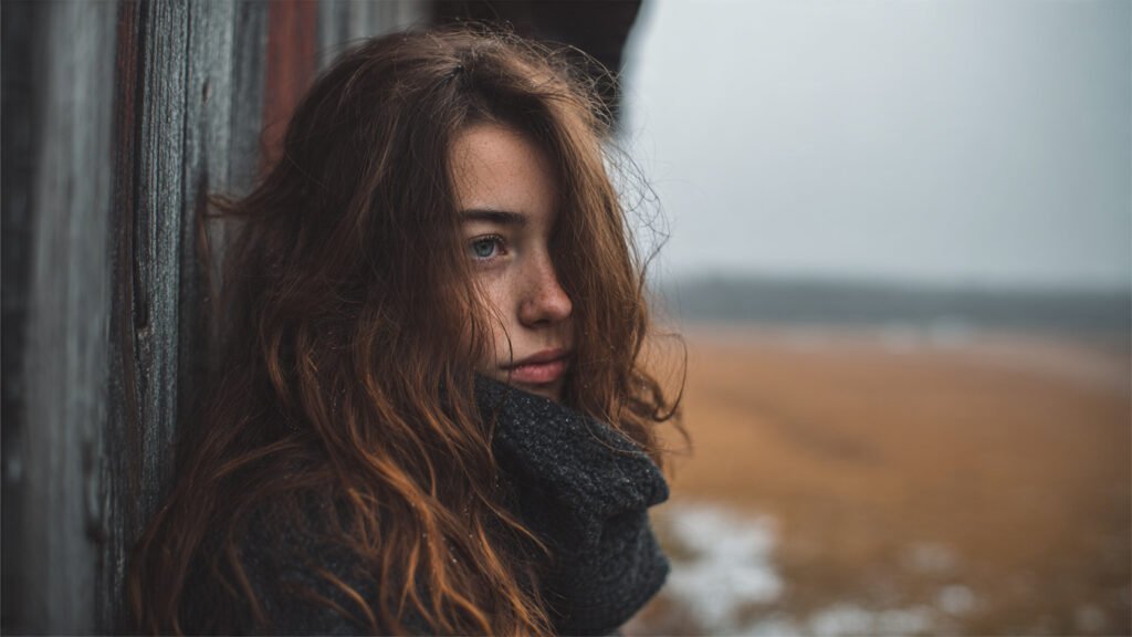 Silent girl hiding deep sadness