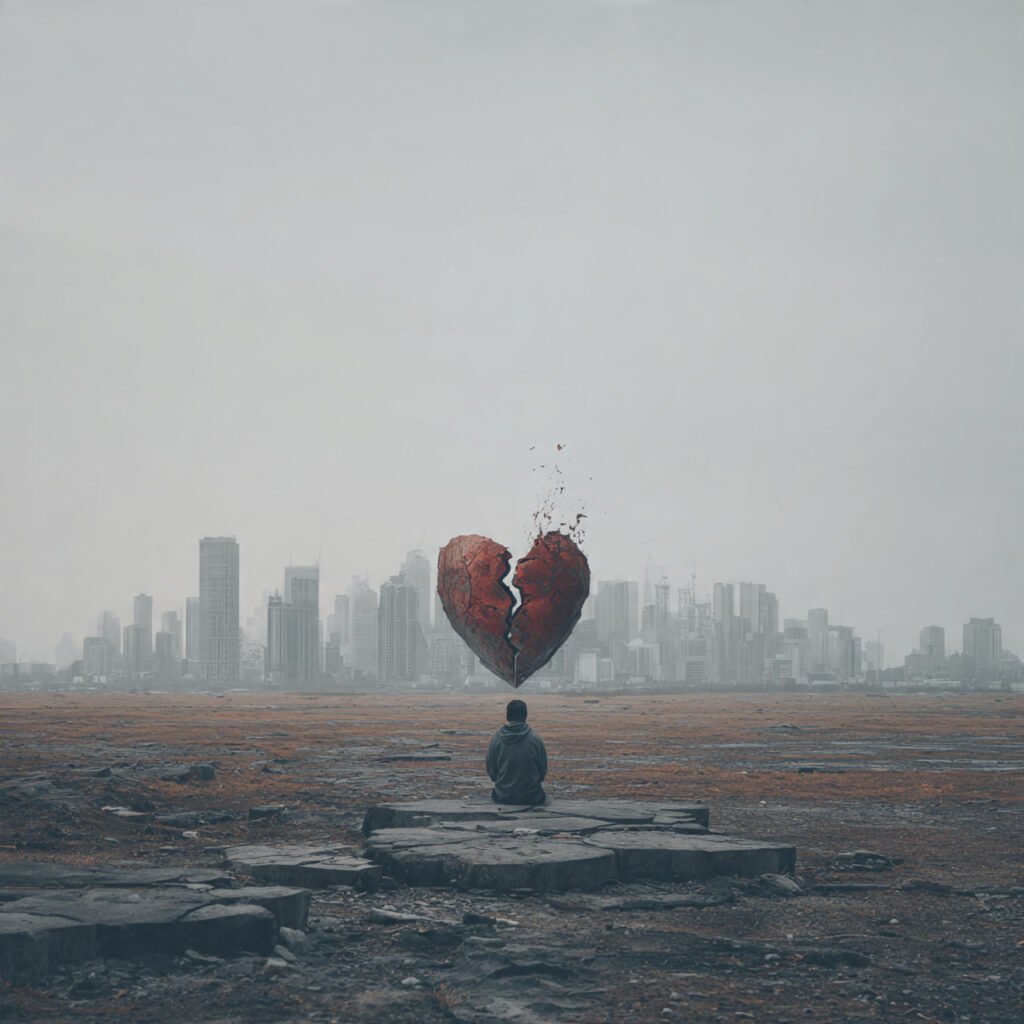 Boy drowning in emotional pain